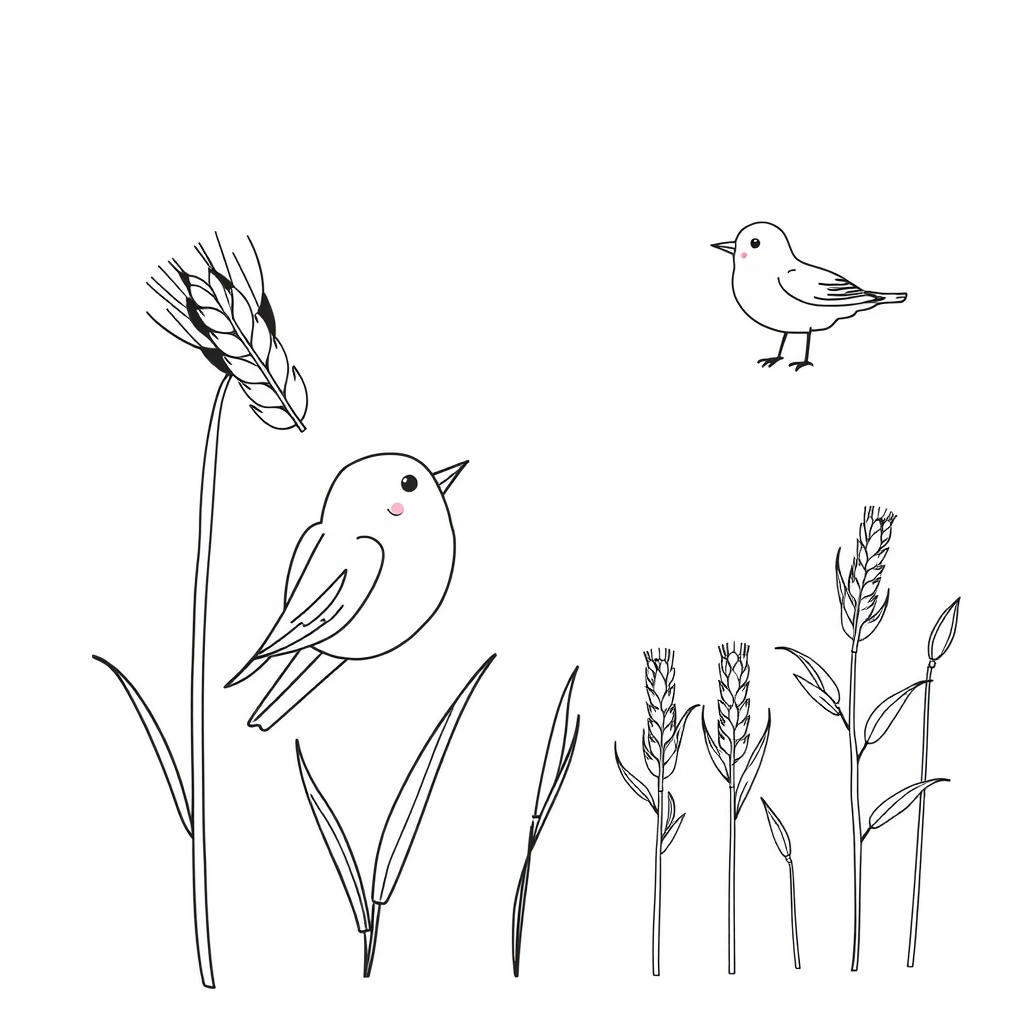 Kolorowanka: ziarna zbóż i ptaki - Kolorowanki - Dzień Płatków Śniadaniowych