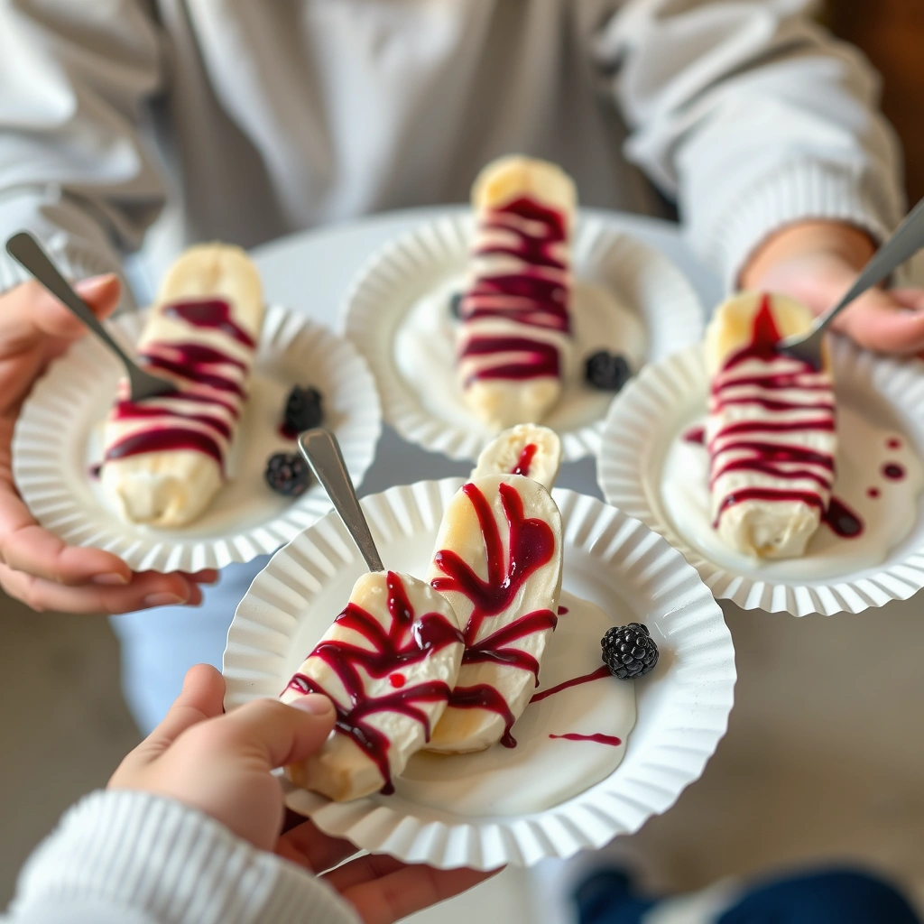 Zdjęcie: Gotowe bananowe zebry na talerzykach - Materiały - Dzień Zebry