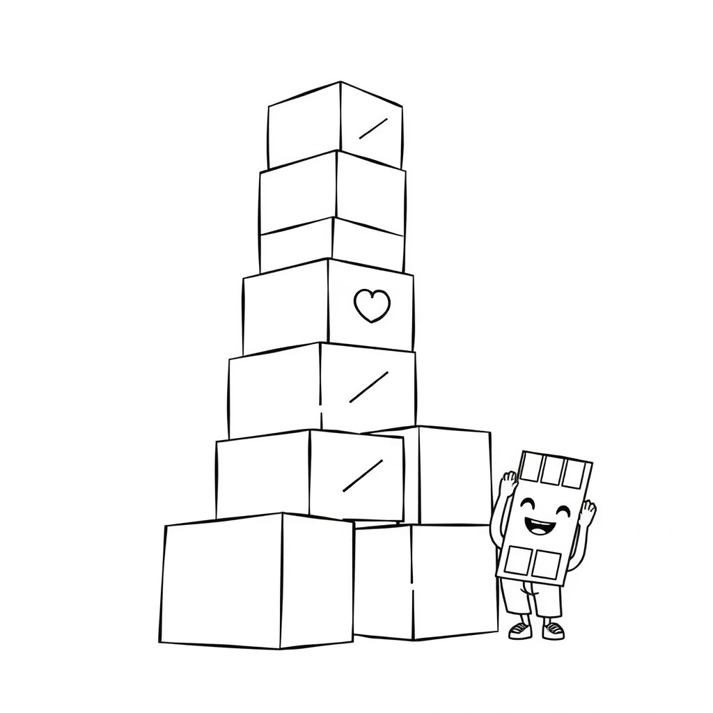 Kolorowanka — czekoladowa wieża - Kolorowanki - Dzień Czekolady (kwiecień)