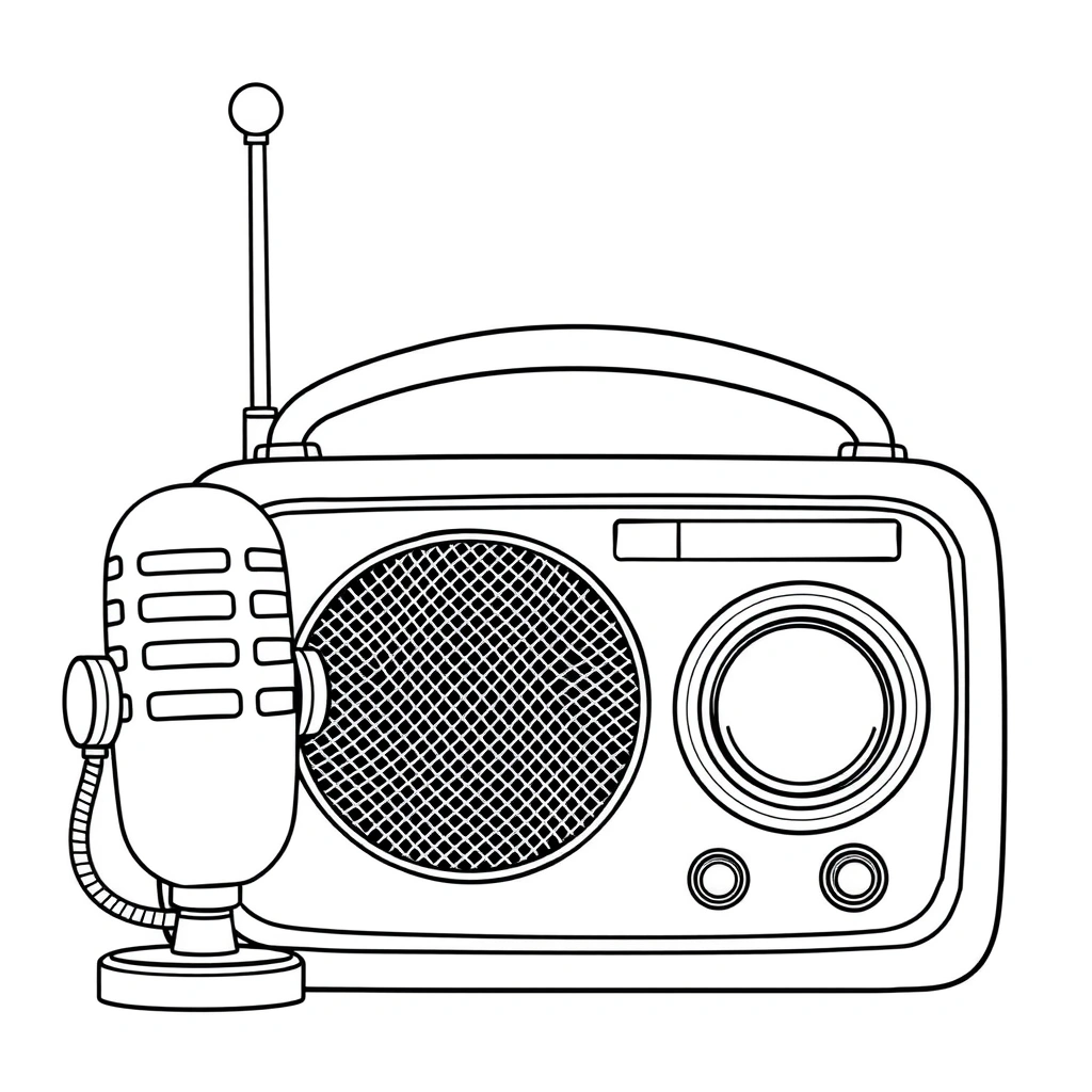 Kolorowanka: radio i mikrofon - Kolorowanki - Dzień Radia (kwiecień)