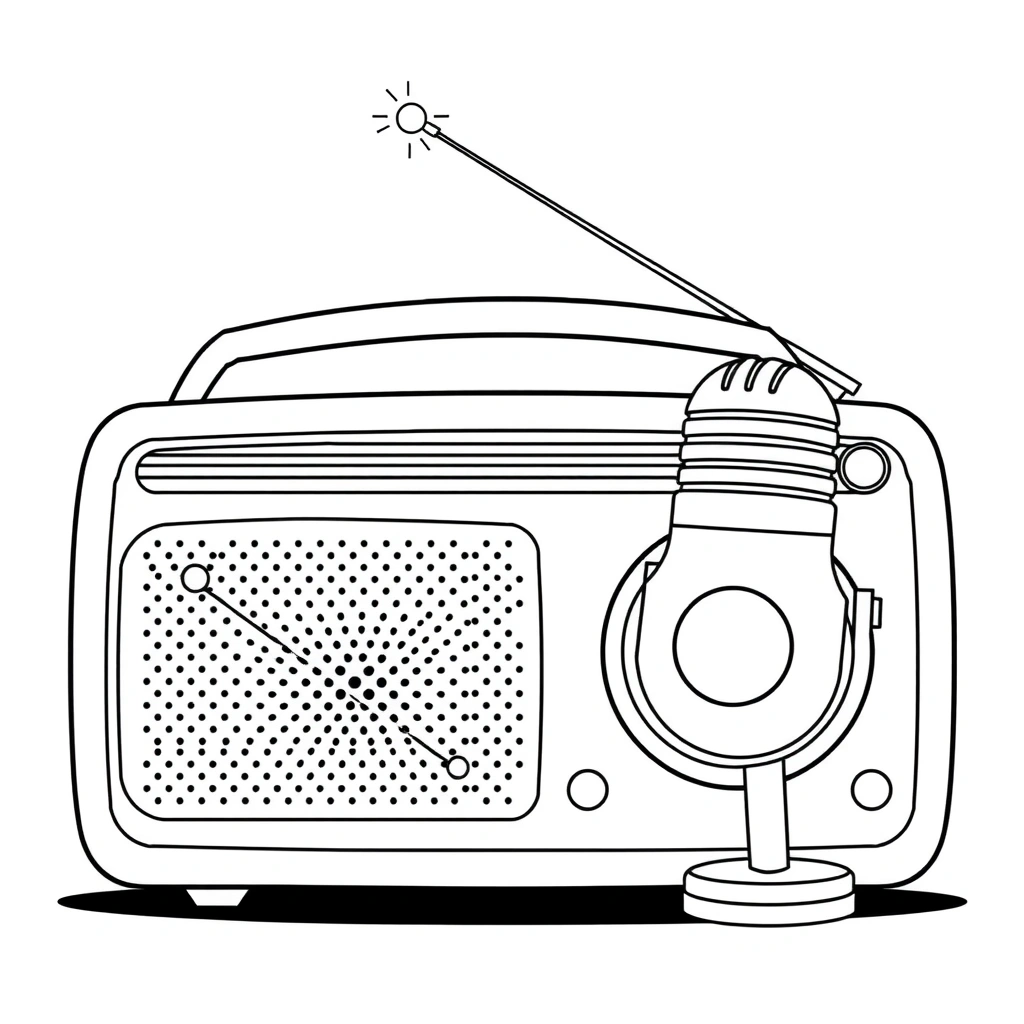 Kolorowanka: radio i mikrofon - Kolorowanki - Dzień Radia (kwiecień)