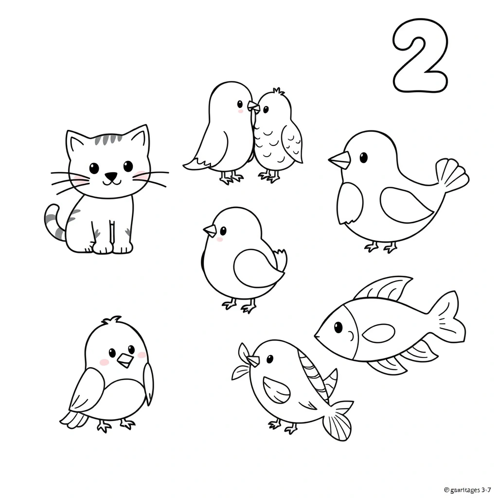 Kolorowanka — Zwierzątka parami - Kolorowanki - Dzień Tabliczki Mnożenia (listopad)