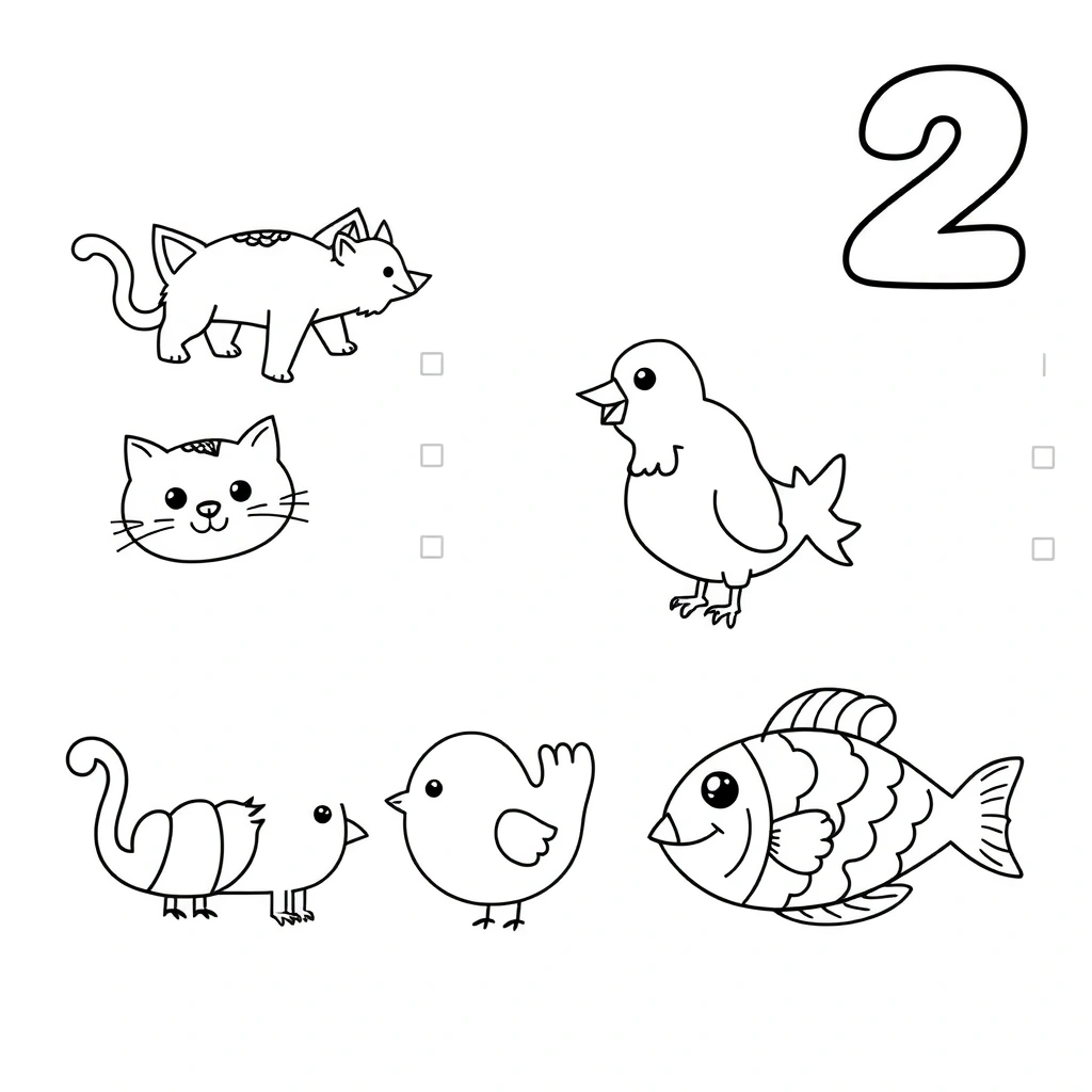 Kolorowanka — Zwierzątka parami - Kolorowanki - Dzień Tabliczki Mnożenia (listopad)