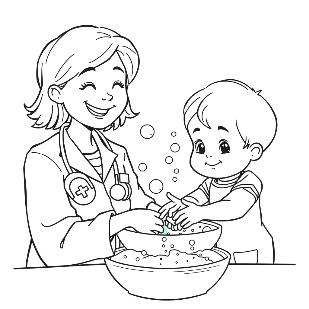 Kolorowanka — Myjemy ręce - Kolorowanki - Dzień Służby Zdrowia