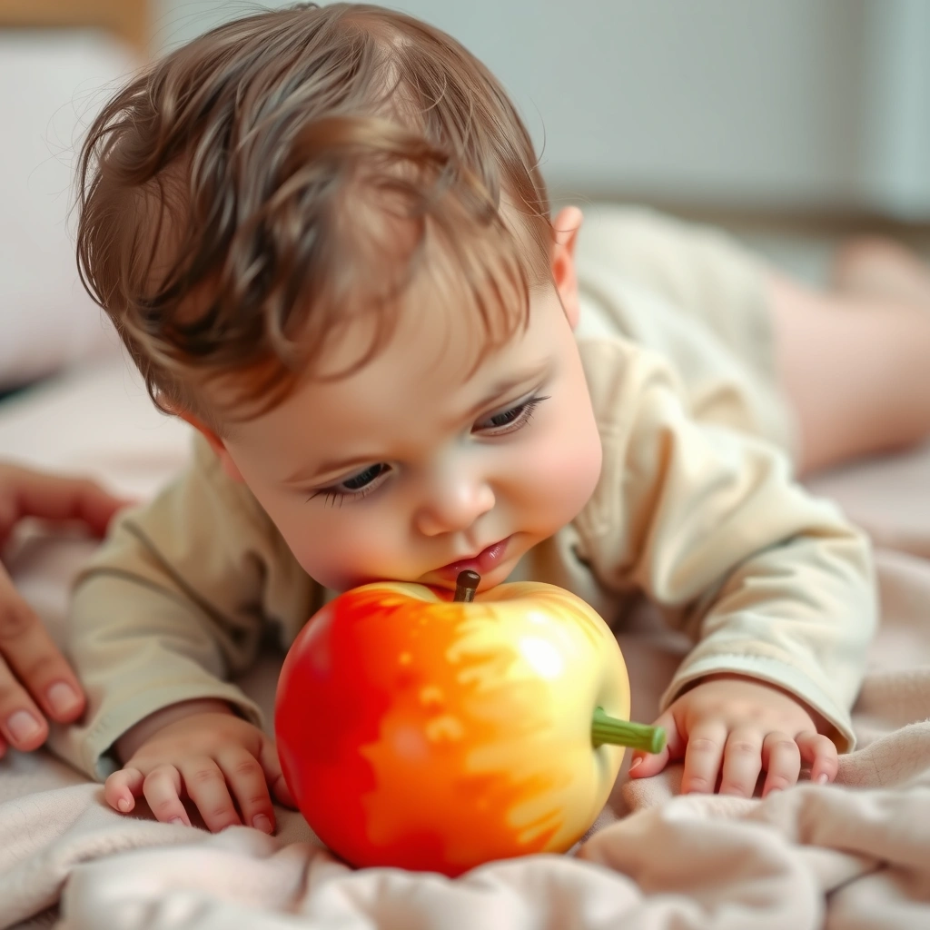 Tummy-time z jabłkiem - zdjęcie instruktażowe - Materiały - Dzień Owoców i Warzyw