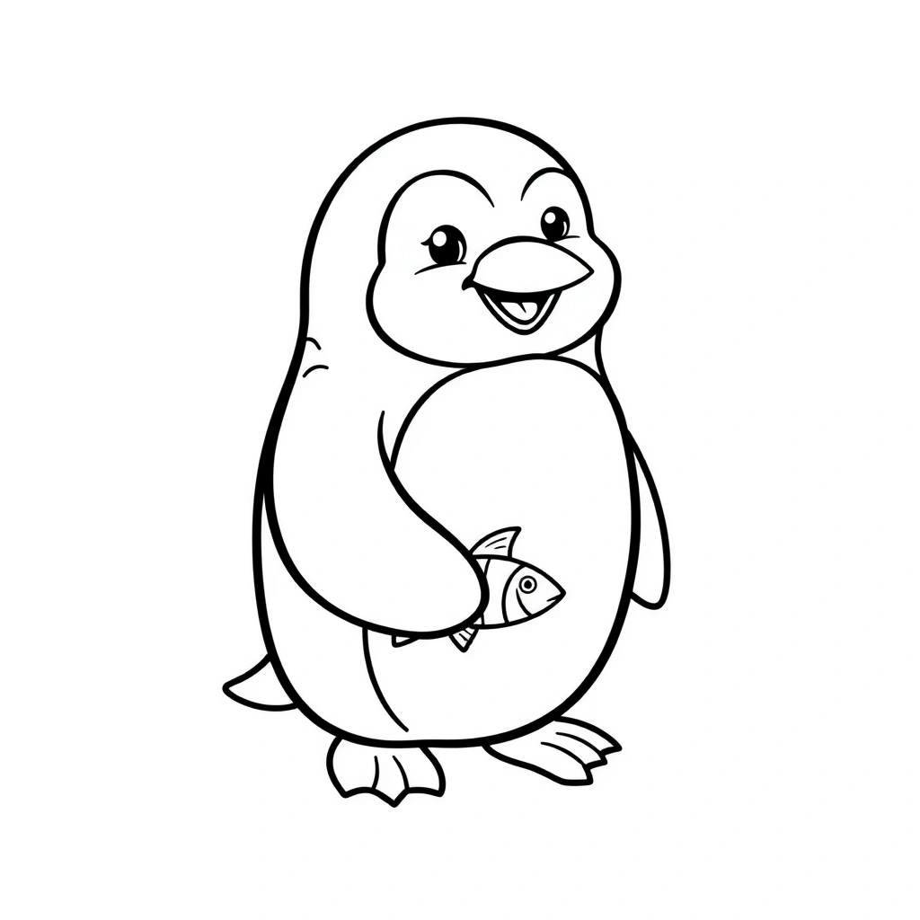 Kolorowanka — prosty pingwin z rybką - Kolorowanki - Dzień Pingwina