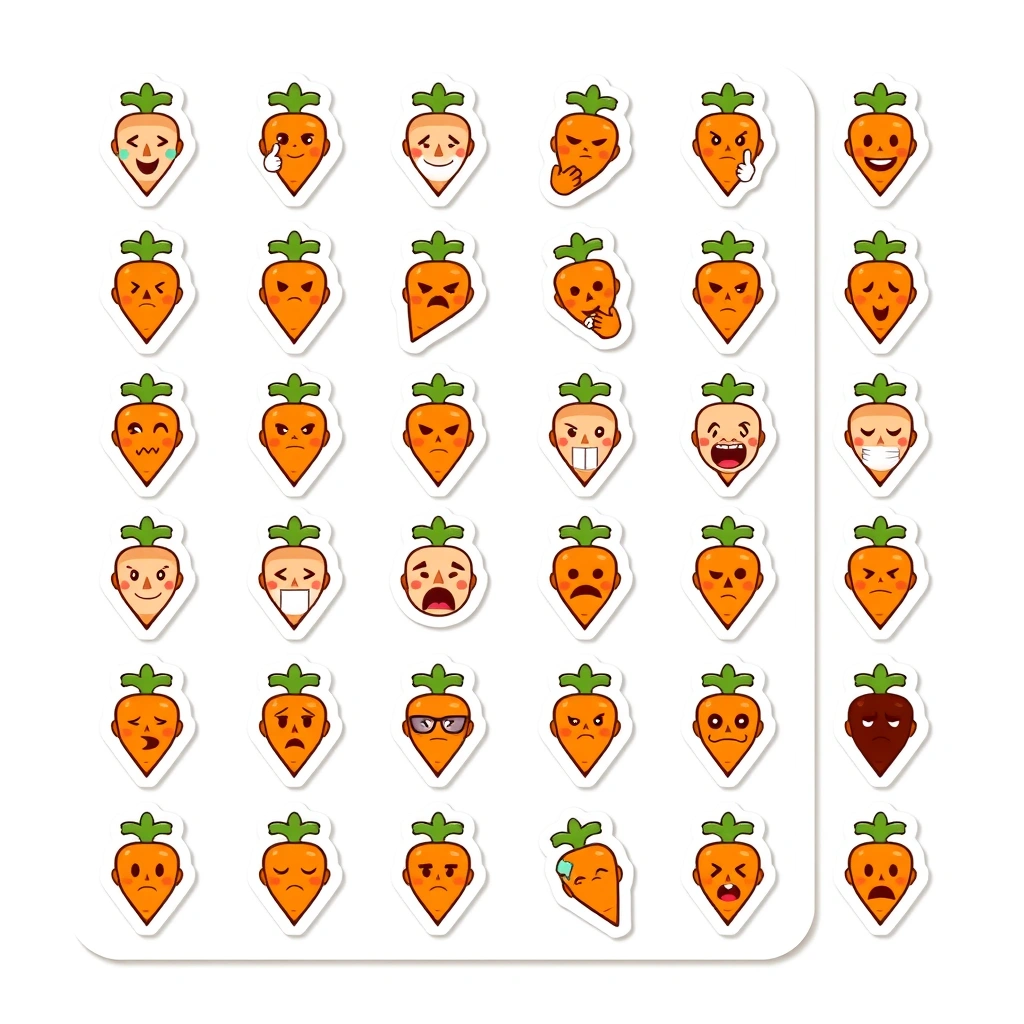 Naklejki marchewki — zestaw ikon emocji (szablon) - Szablony - Dzień Marchewki