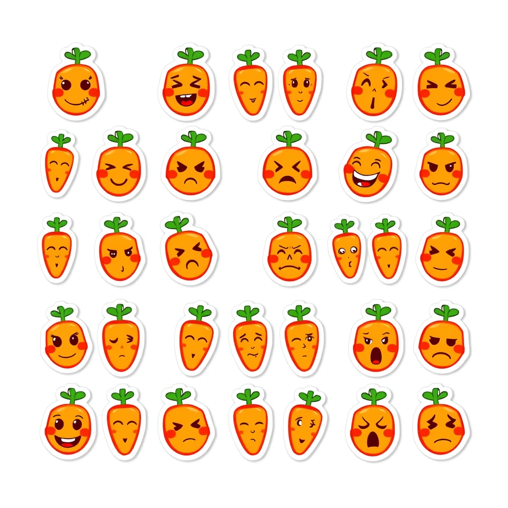 Naklejki marchewki — zestaw ikon emocji (szablon) - Szablony - Dzień Marchewki