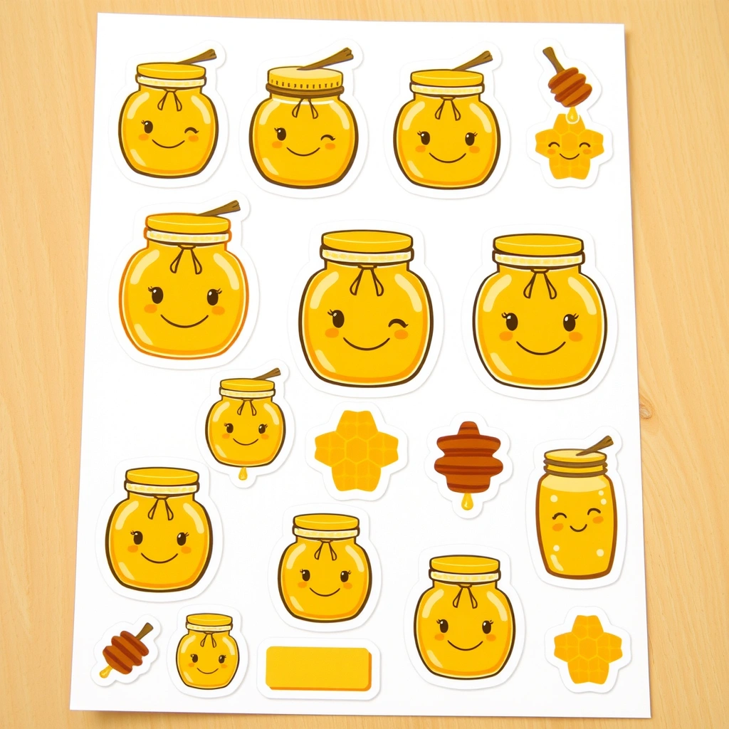 Naklejki z słoiczkiem miodu (arkusz) - Materiały - Dzień Kubusia Puchatka