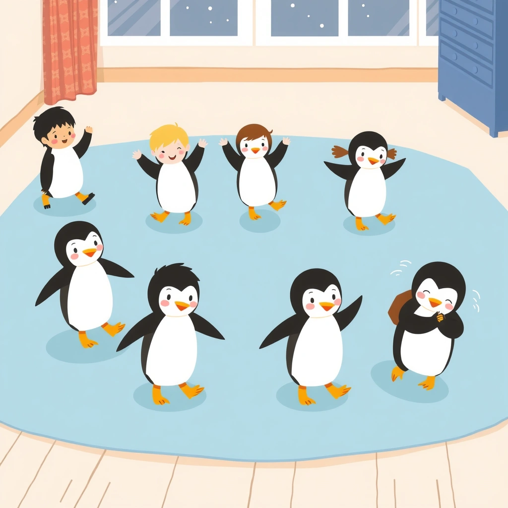 Ilustracja do zabawy ruchowej 'Pingwiny na lodzie' - Materiały - Dzień Pingwina