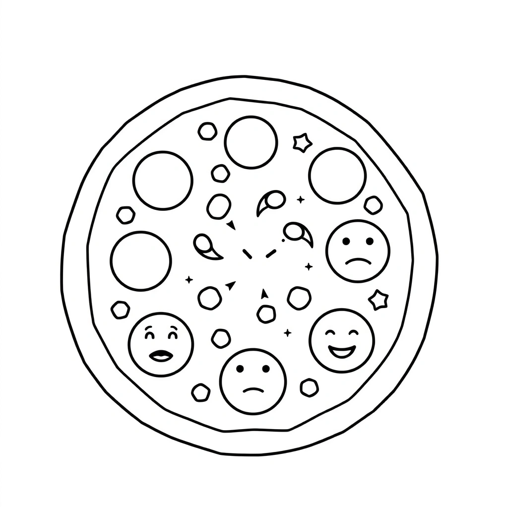 Kolorowanka: Pizza emocji (czarno-biała) - Kolorowanki - Dzień Pizzy (luty)