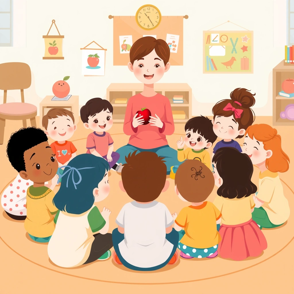 Ilustracja: dzieci w kręgu z jabłkami - Materiały - Dzień Jabłka