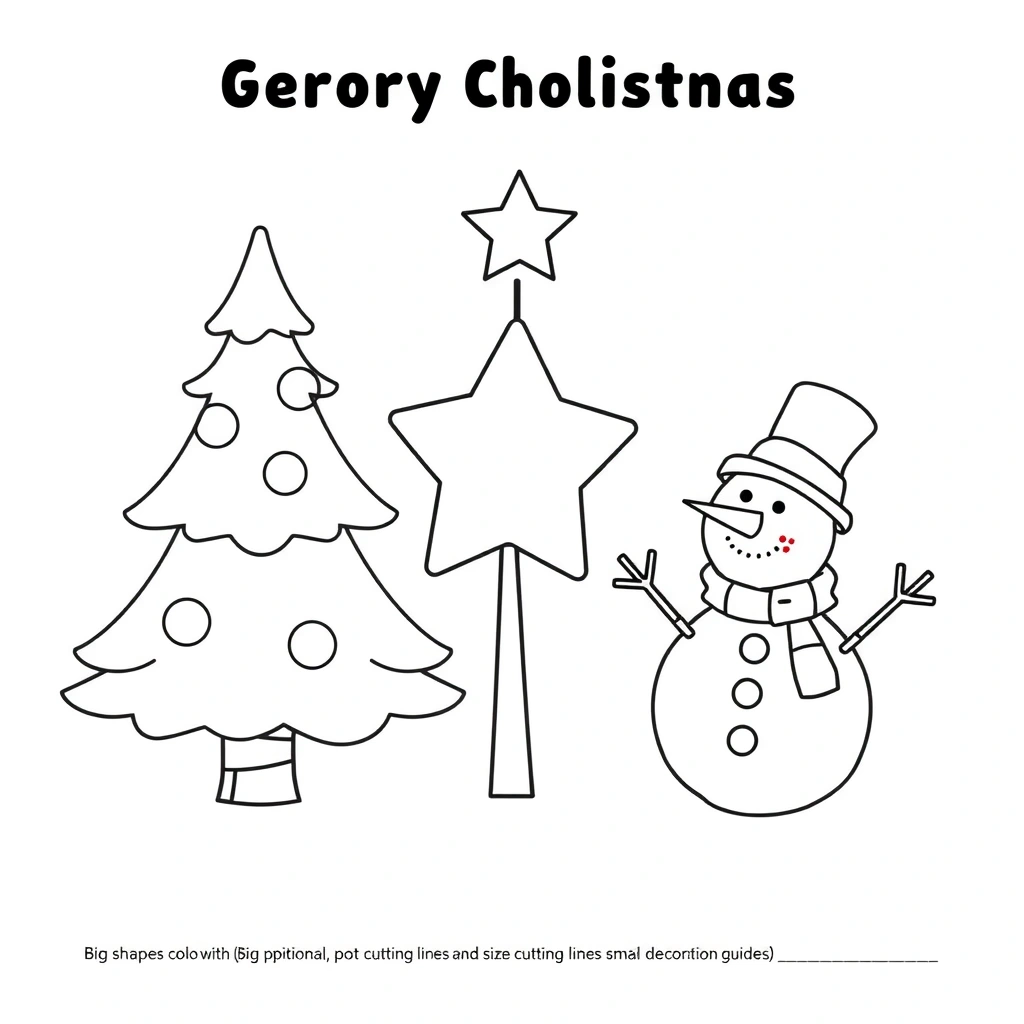 Kolorowanka: choinka, gwiazda, bałwanek - Kolorowanki - Boże Narodzenie