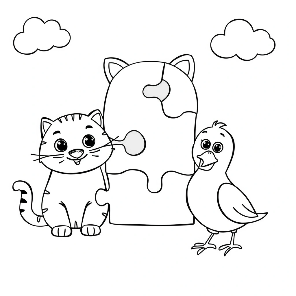 Kolorowanka — puzzle i zwierzątka - Kolorowanki - Międzynarodowy Dzień Puzzli