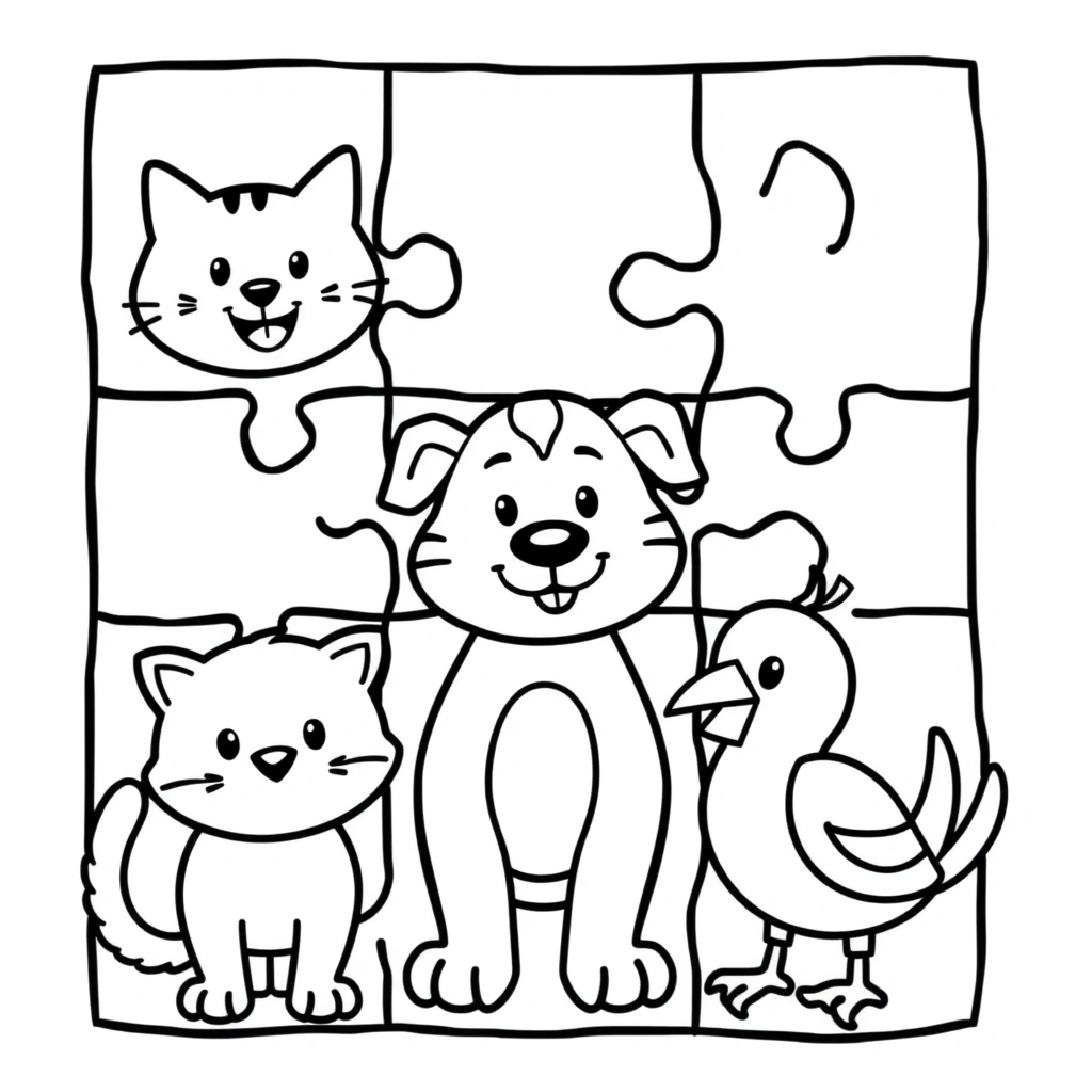 Kolorowanka — puzzle i zwierzątka - Kolorowanki - Międzynarodowy Dzień Puzzli