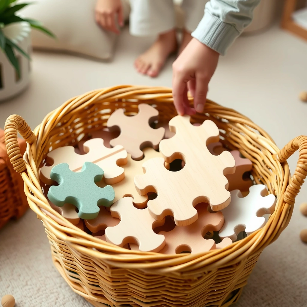 Koszyk z elementami puzzli - Materiały - Międzynarodowy Dzień Puzzli