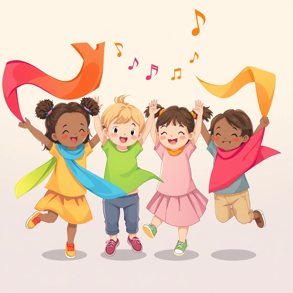 Ilustracja: muzyka i ruch z chustkami - Materiały - Międzynarodowy Dzień Przyjaźni