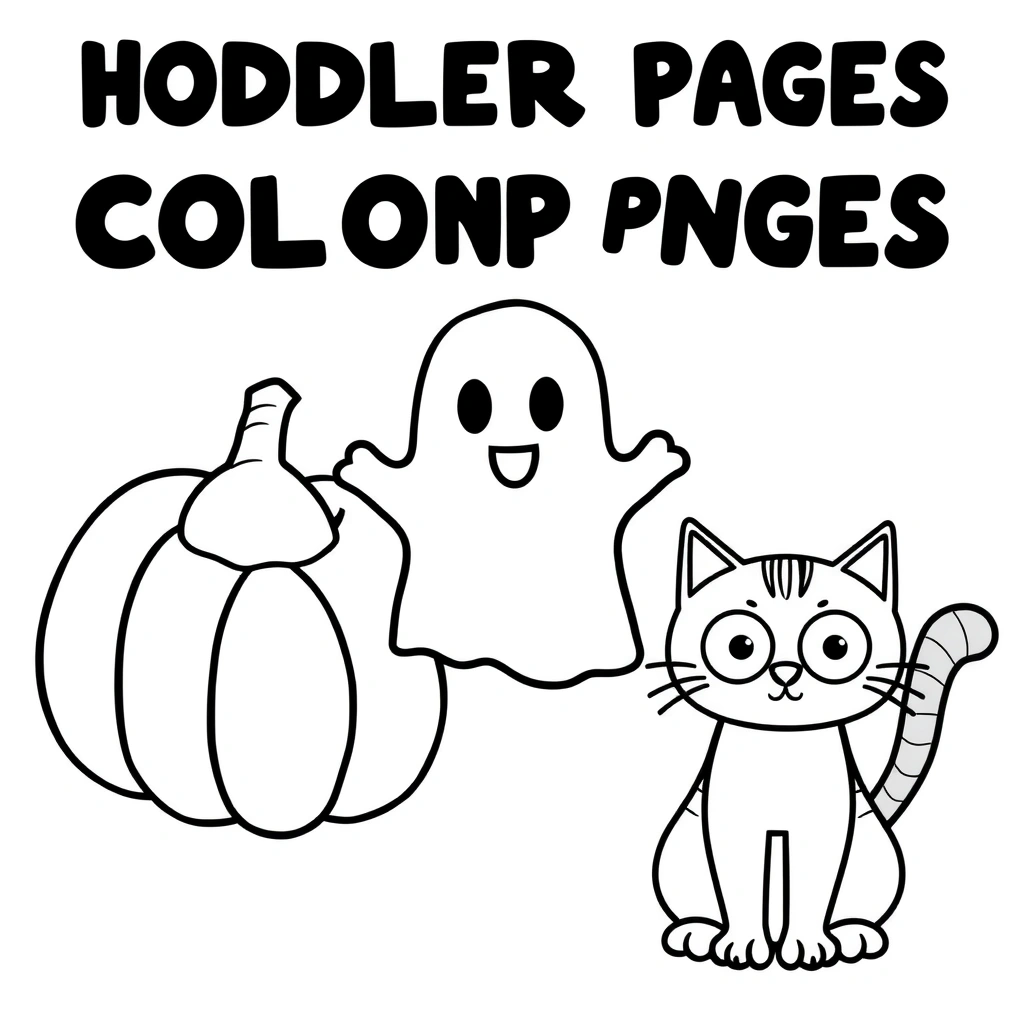 Kolorowanki: dynia, duch, kot (proste kontury) - Kolorowanki - Halloween