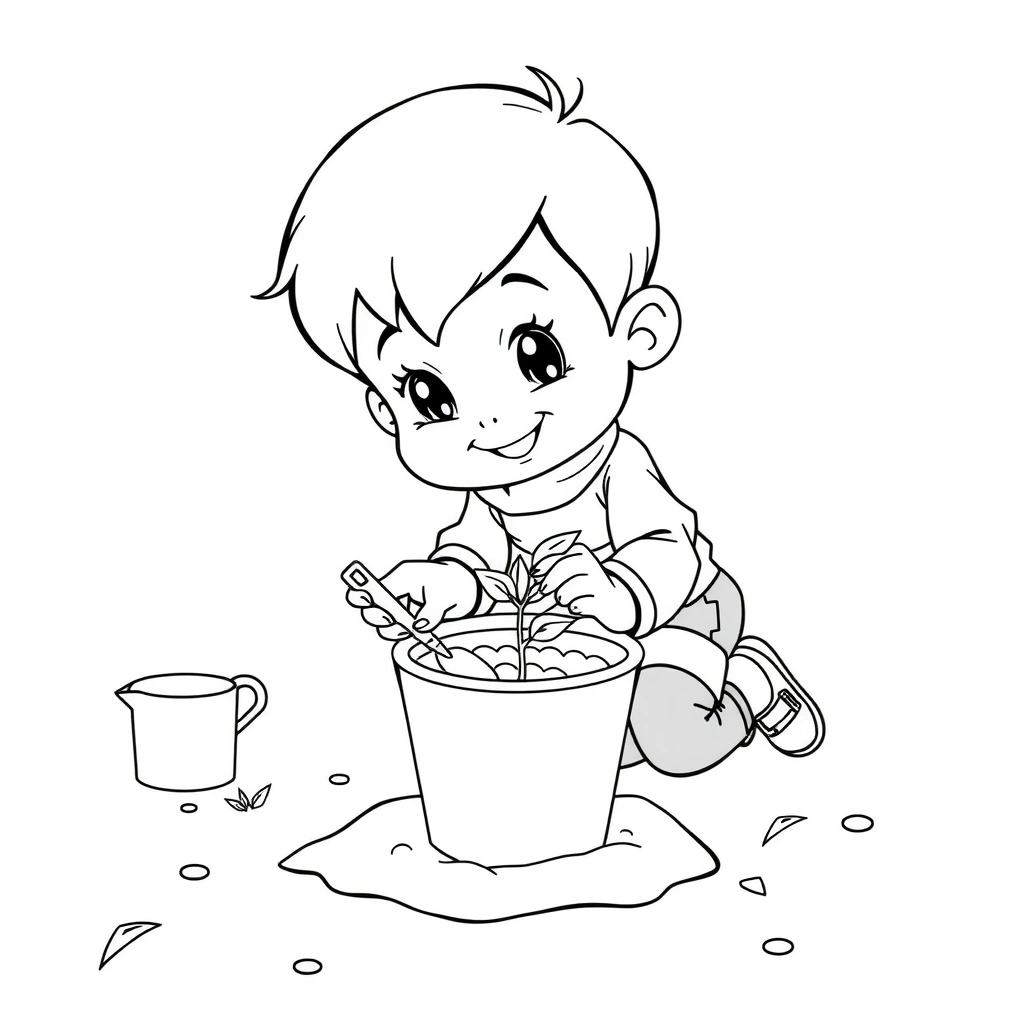 Kolorowanka: Dziecko sadzi nasionko - Kolorowanki - Dzień Unii Europejskiej