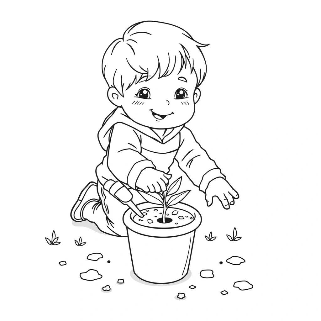 Kolorowanka: Dziecko sadzi nasionko - Kolorowanki - Dzień Unii Europejskiej
