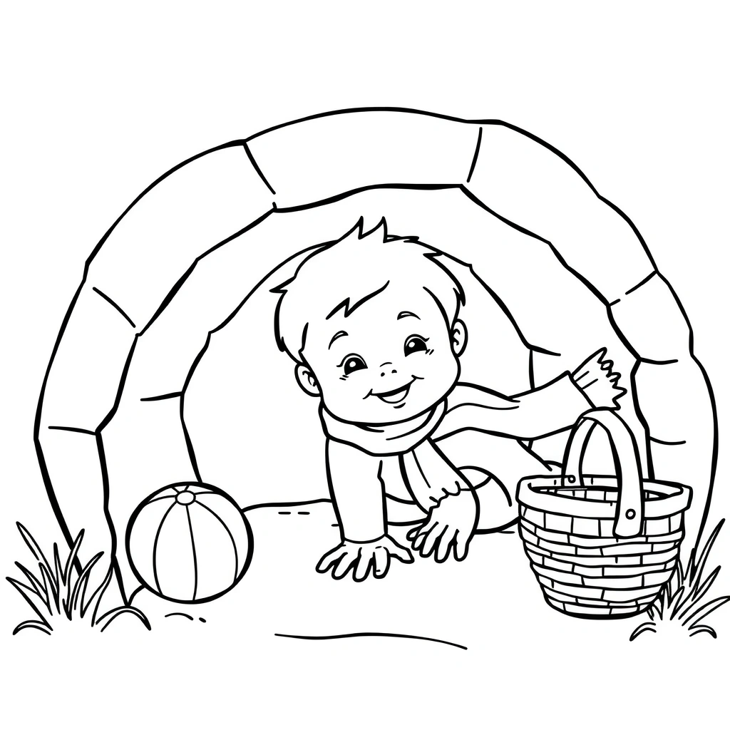 Kolorowanka — Maluch w tunelu i zabawki - Kolorowanki - Dzień Dziecka