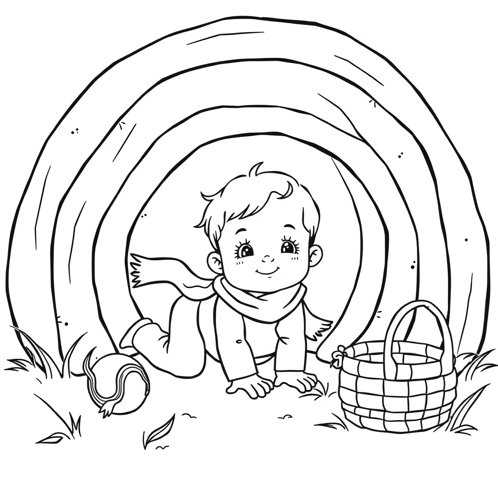 Kolorowanka — Maluch w tunelu i zabawki - Kolorowanki - Dzień Dziecka