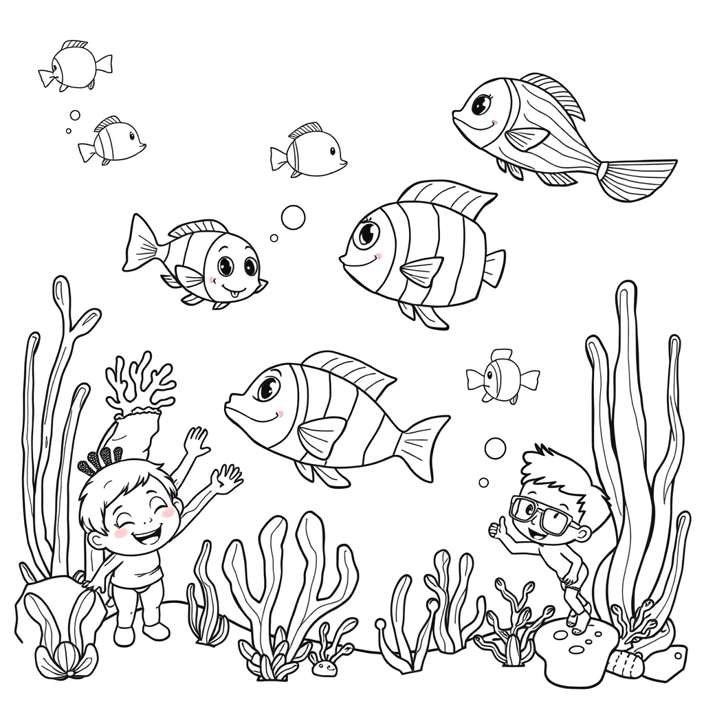 Kolorowanka — rybki i rafa - Kolorowanki - Dzień Ryby