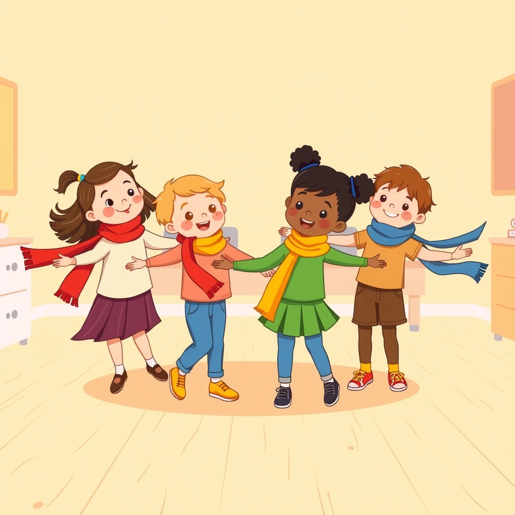 Dzieci tańczące z chusteczkami (ilustracja) - Materiały - Dzień Tęczy