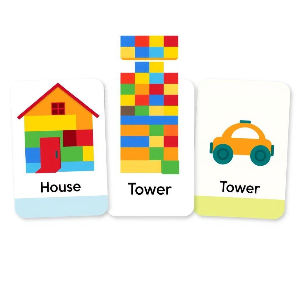 Karty-wzory: dom, wieża, auto - Szablony - Międzynarodowy Dzień Lego