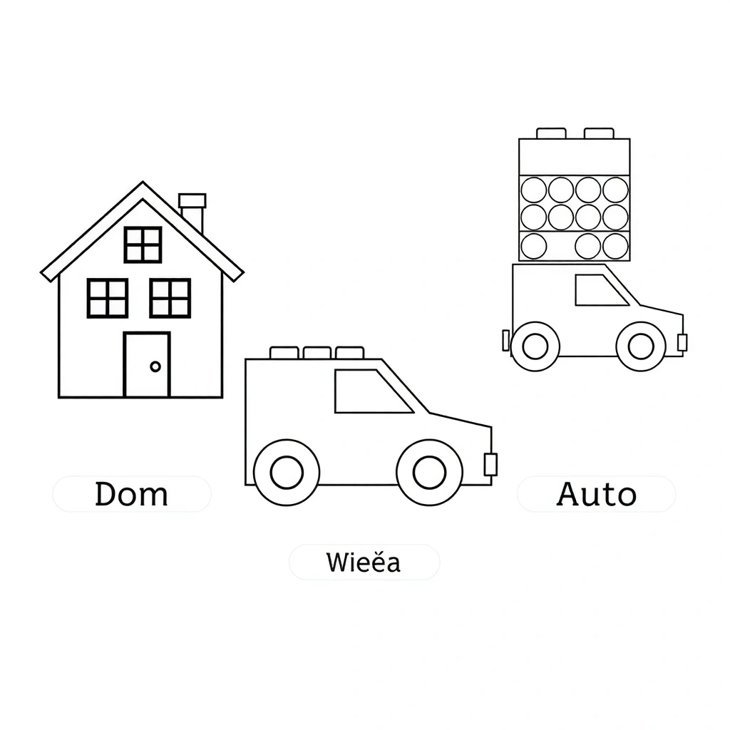 Karty do kolorowania: dom, wieża, auto - Kolorowanki - Międzynarodowy Dzień Lego