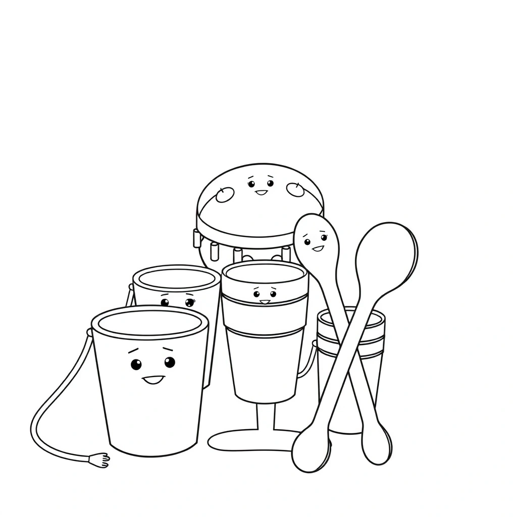 Strona do kolorowania — mikrofon i instrumenty - Kolorowanki - Dzień Radia