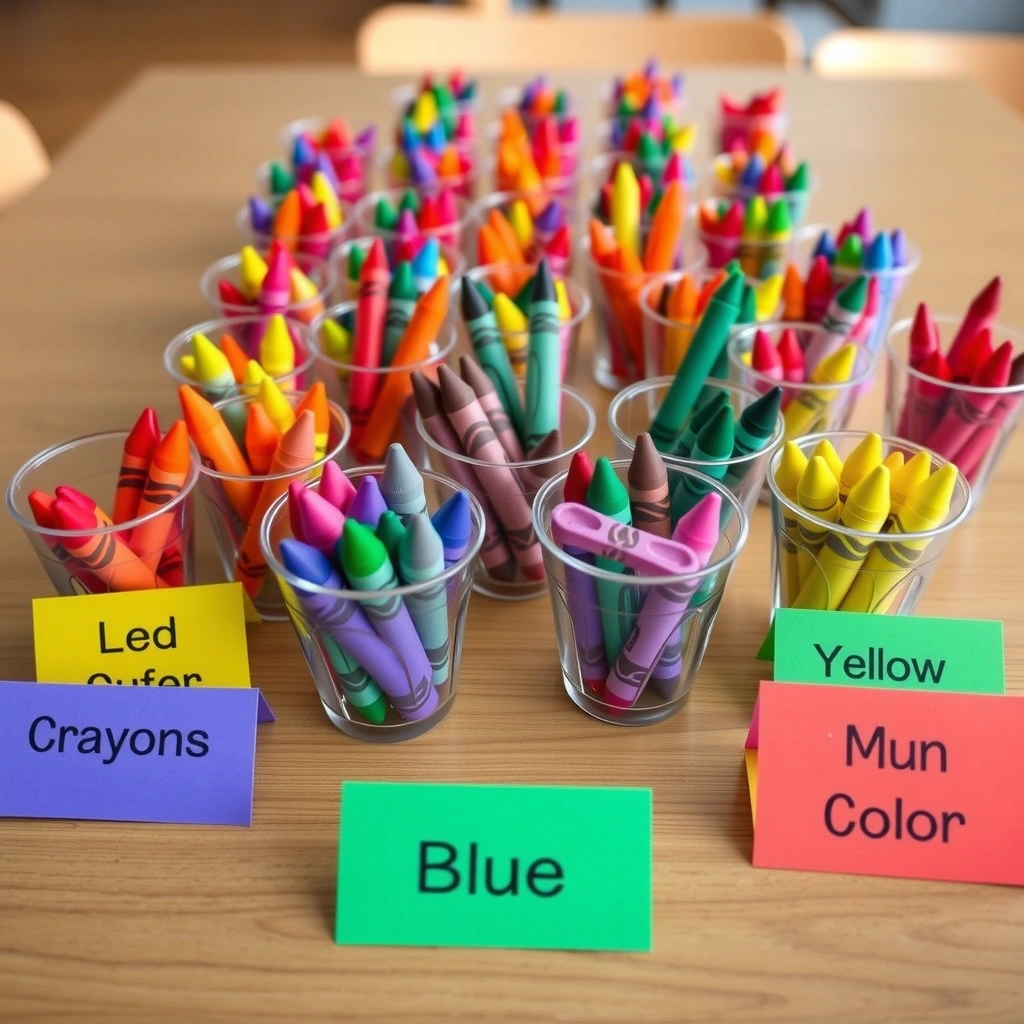 Kubeczki z kredkami posegregowanymi kolorami - Materiały - Dzień Kredki