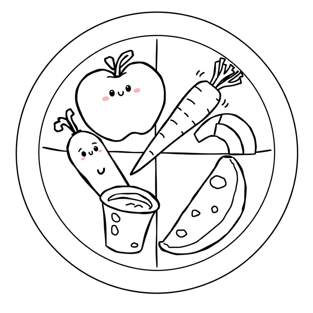 Kolorowanka: Kolorowy talerz - Kolorowanki - Dzień Zdrowego Jedzenia