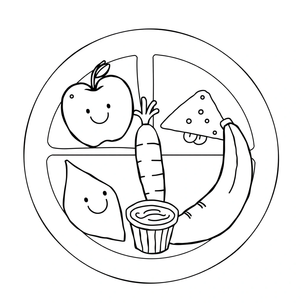 Kolorowanka: Kolorowy talerz - Kolorowanki - Dzień Zdrowego Jedzenia