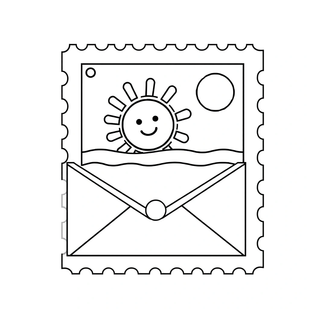 Strona kolorowanki: Duży znaczek i koperta - Kolorowanki - Dzień Znaczka Pocztowego