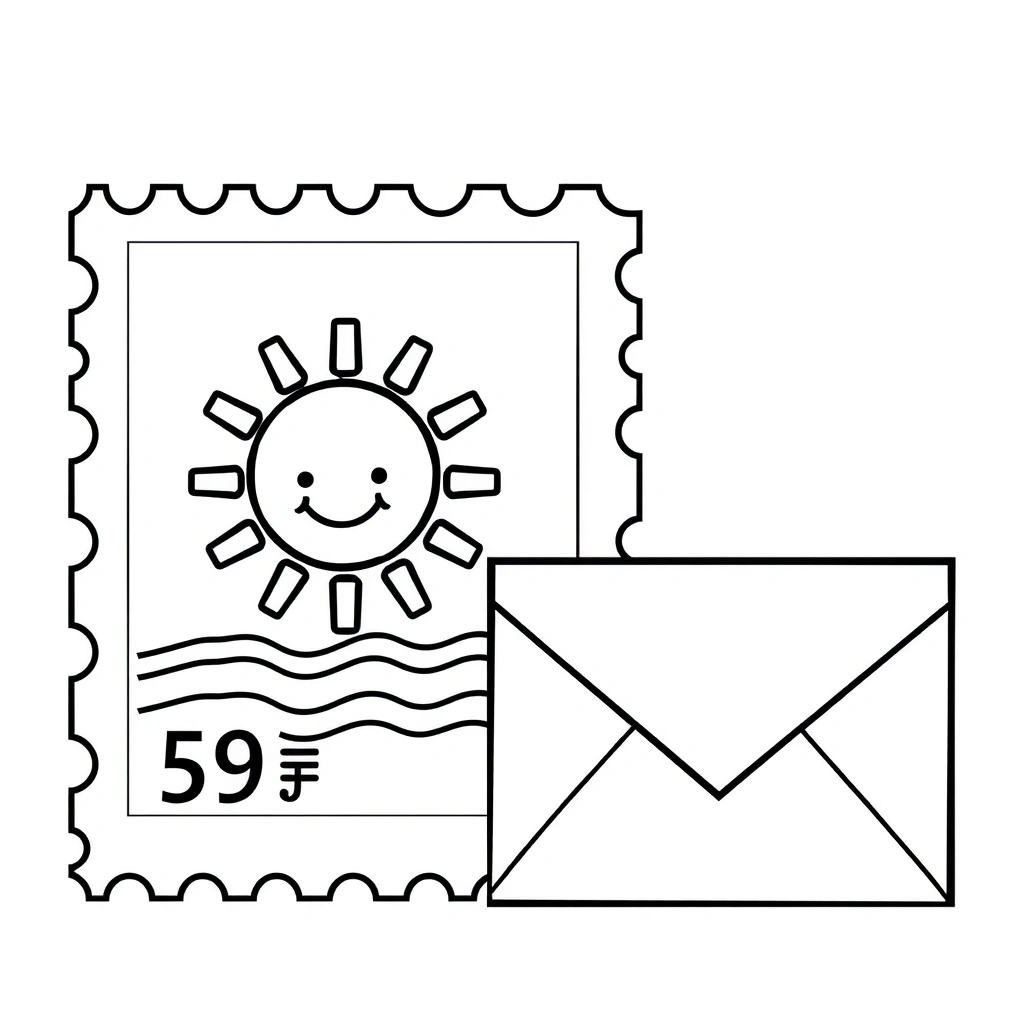 Strona kolorowanki: Duży znaczek i koperta - Kolorowanki - Dzień Znaczka Pocztowego