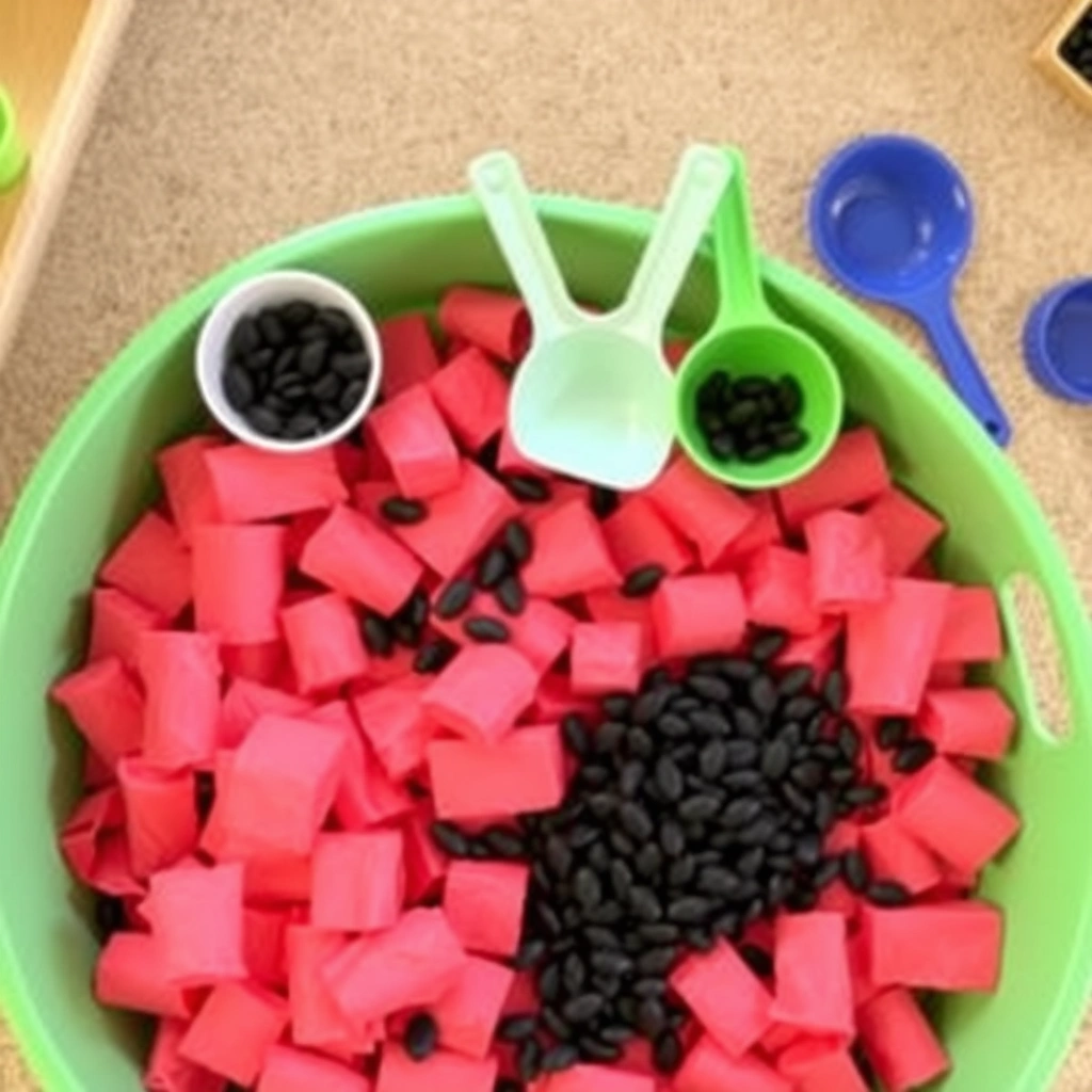Pojemnik sensoryczny 'miąższ arbuza' - Materiały - Dzień Arbuza