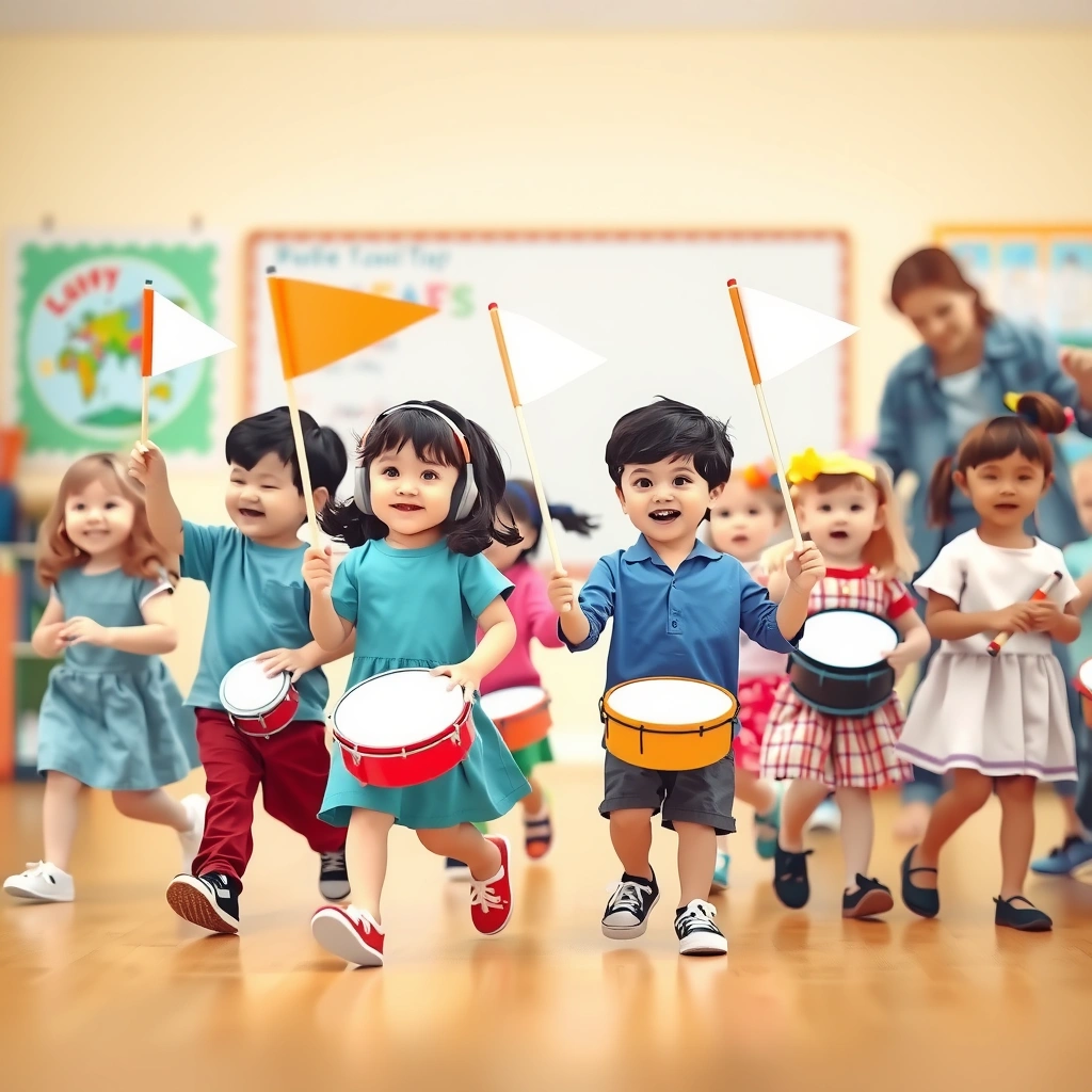 Dzieci maszerują i śpiewają - scena zajęć - Materiały - Święto Niepodległości