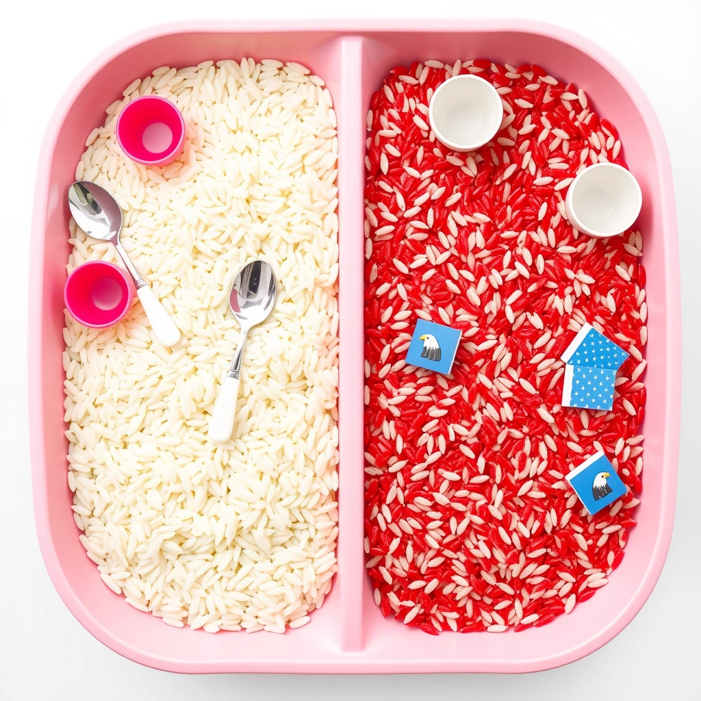 Tace sensoryczne z białym i czerwonym ryżem - Materiały - Święto Niepodległości