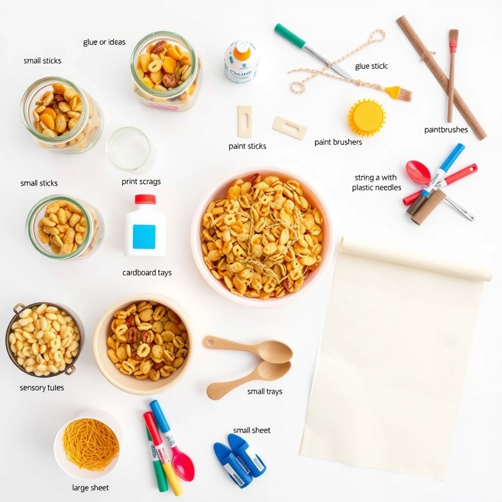 Plakat materiałów: Co potrzebujemy - Materiały - Dzień Płatków Śniadaniowych