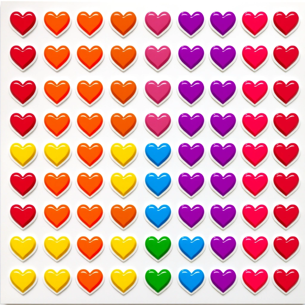 Arkusz naklejek: kolorowe serduszka - Szablony - Walentynki