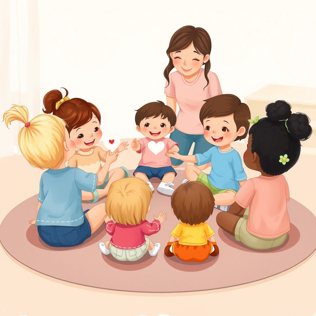 Ilustracja instrukcyjna: dzieci przekazują serduszko w kole - Materiały - Walentynki