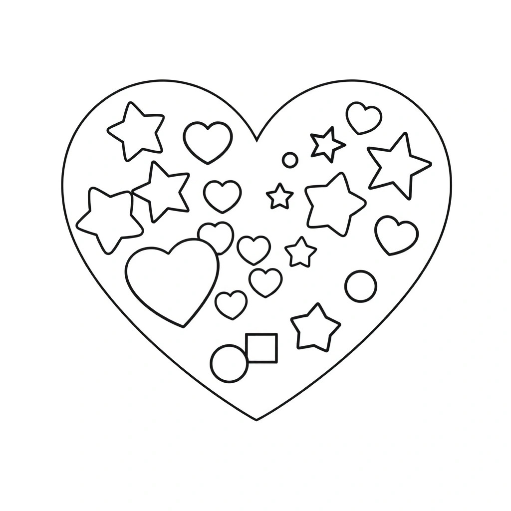 Kolorowanka: duże serce z prostymi wzorami - Kolorowanki - Walentynki