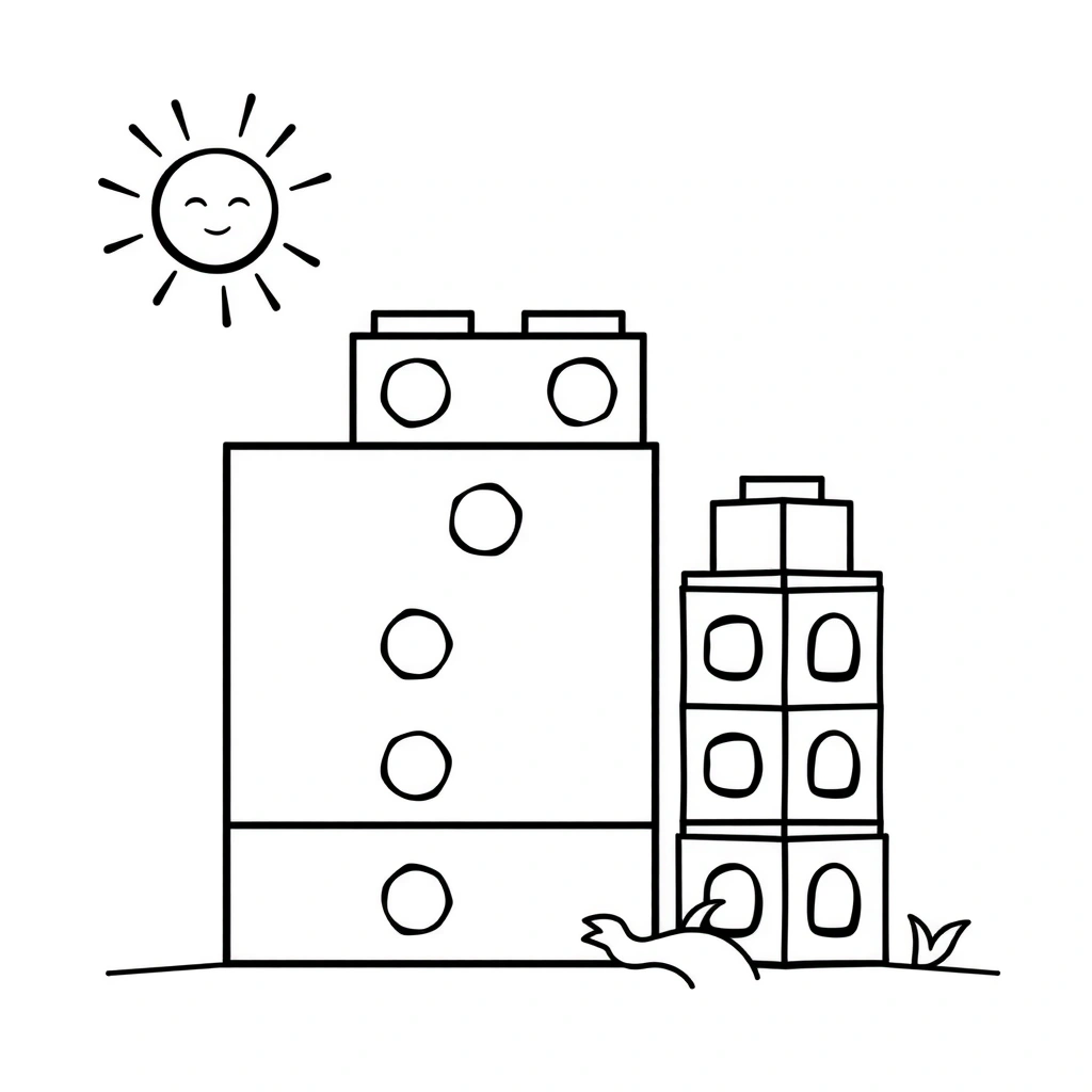 Kolorowanka — Duży klocek i wieża - Kolorowanki - Międzynarodowy Dzień Lego