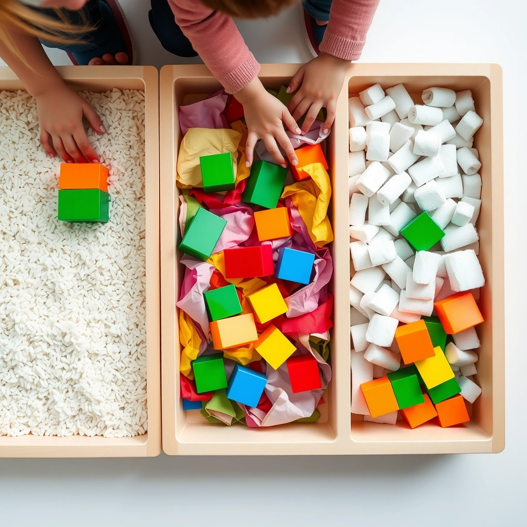 Zdjęcie ustawienia tacek sensorycznych (widok z góry) - Materiały - Międzynarodowy Dzień Lego