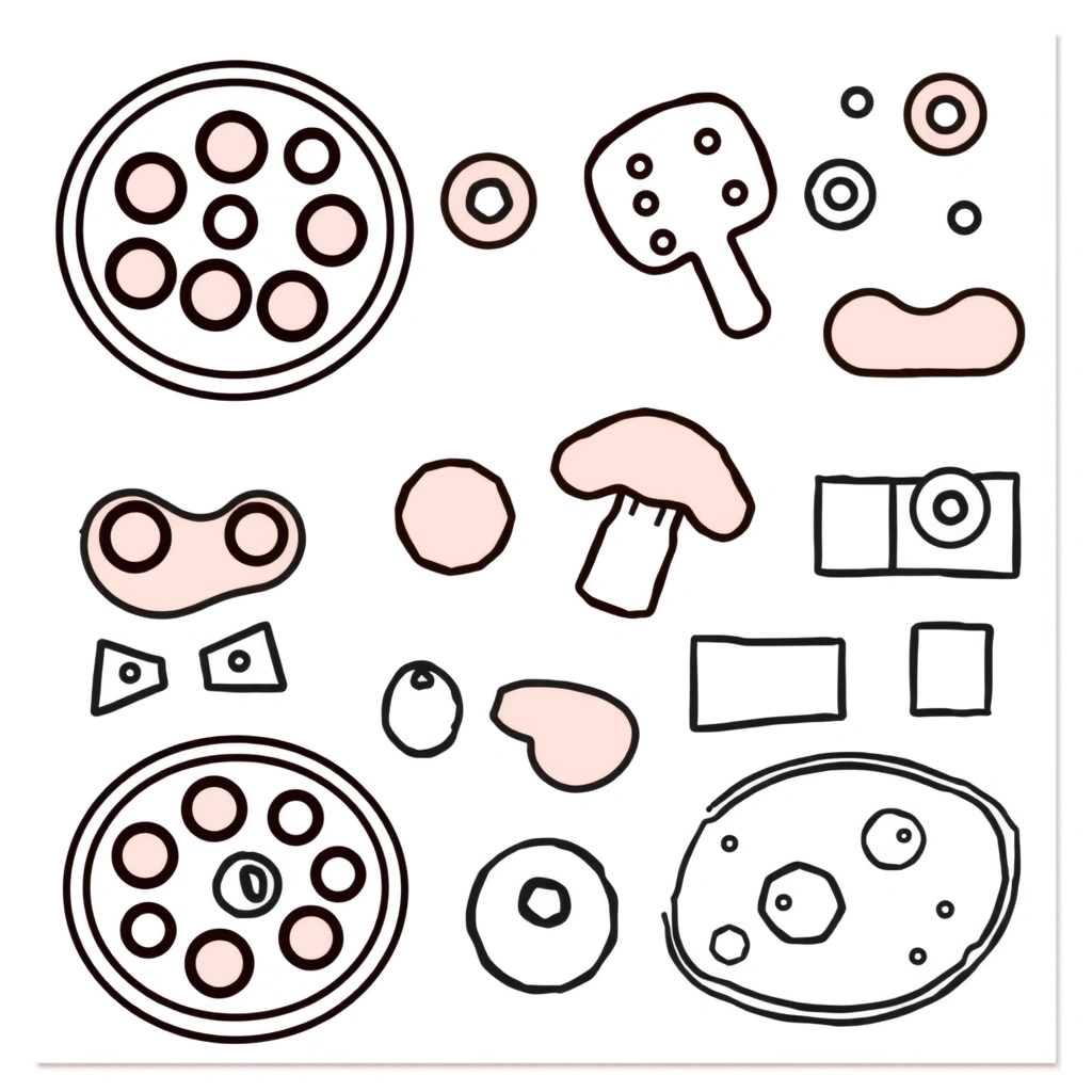 Arkusz papierowych składników do wycięcia - Kolorowanki - Dzień Pizzy (luty)