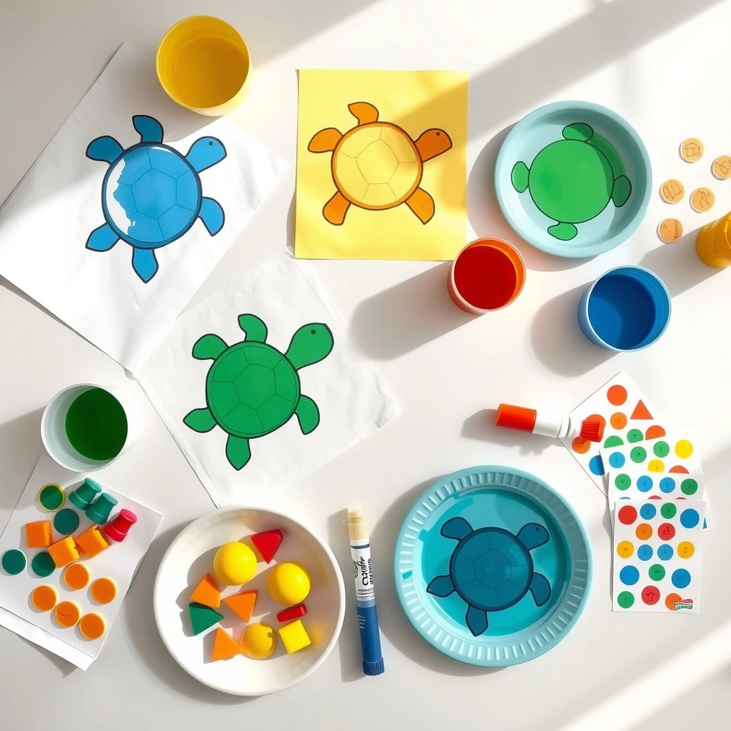 Zestaw do stemplowania na stoliku — przygotowanie stanowiska - Materiały - Dzień Żółwia