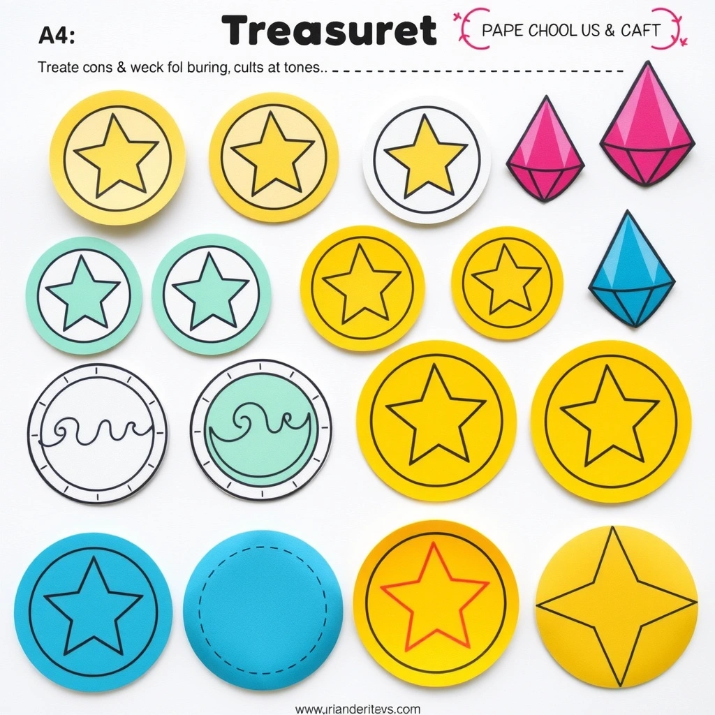 Papierowe skarbki — monety i kamienie (szablon) - Szablony - Dzień Łodzi Podwodnej