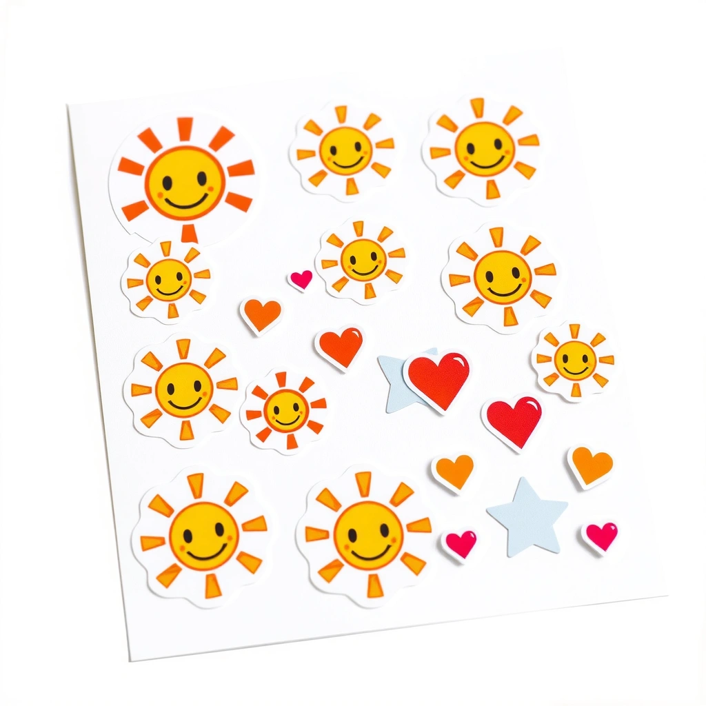 Arkusz naklejek — promyki i buźki - Szablony - Dzień Optymisty