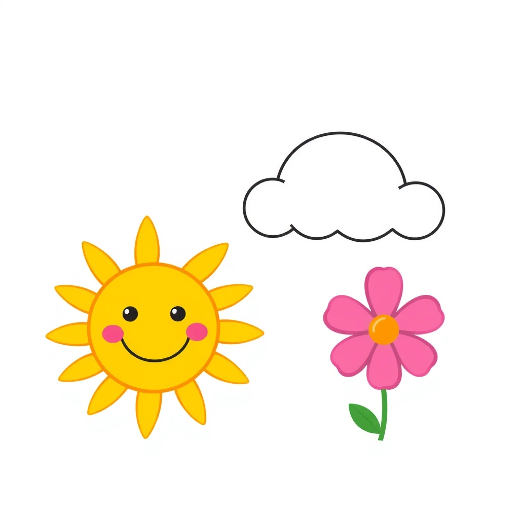 Ikony: słońce, chmura, kwiat — proste obrazki do druku - Szablony - Dzień Optymisty